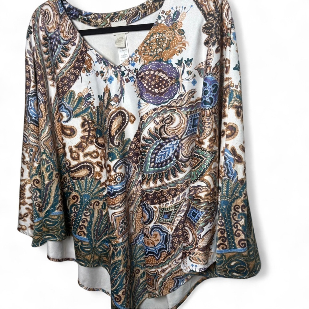 Chico’s L/XL Paisley Floral Poncho Top Multicolor NWT Boho Flowy Tunic - Picture 2 of 6